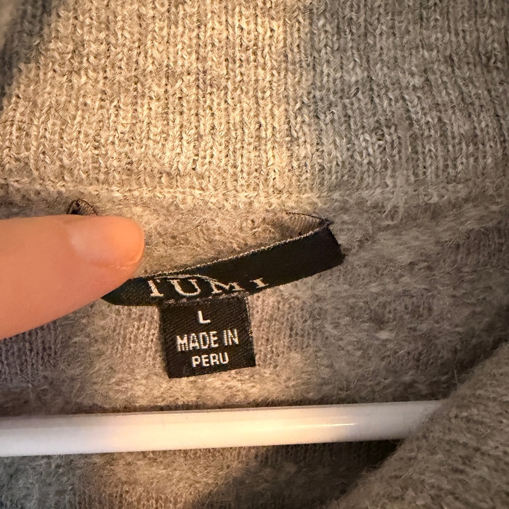 TUMI Full Zip Sweater Alpaca / Cotton Gray Collared Zip-Up Large - Picture 6 of 6
